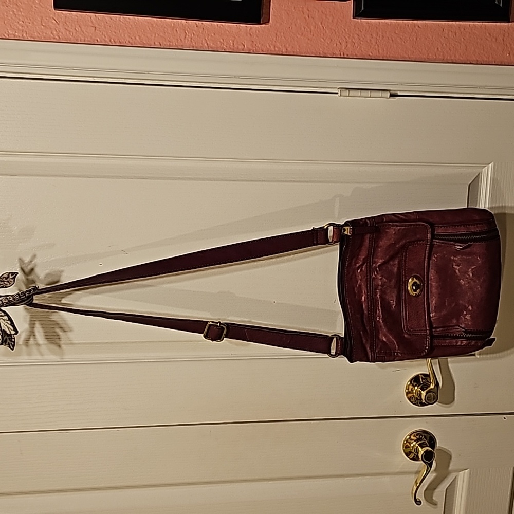 Fossil red burgundy satchel crossbody.